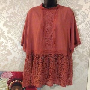 Love J Boxy Red and Pink Dolman Sleeve Blouse